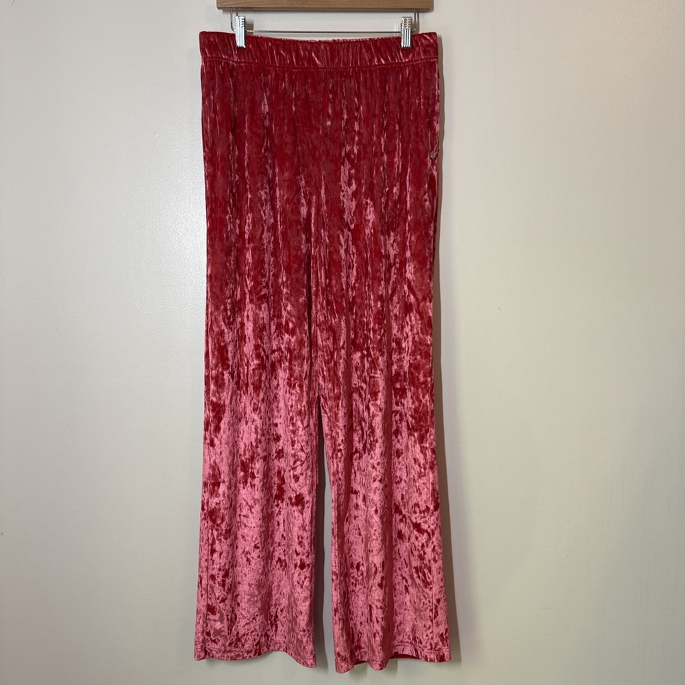 Fabletics Go-To Crushed Velour Wide Leg Pants Womens Size L Strawberry Red Flowy